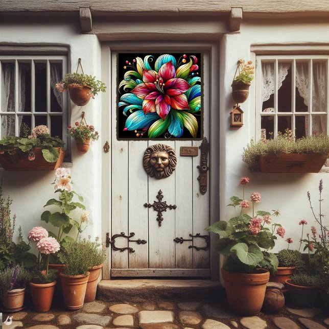 Whimsical Amaryllis Flower Faux Stained Glass Window Cling (Creator Uploaded)