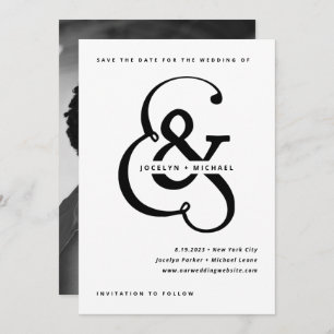 Whimsical Ampersand   Black and White Photo Back Save The Date