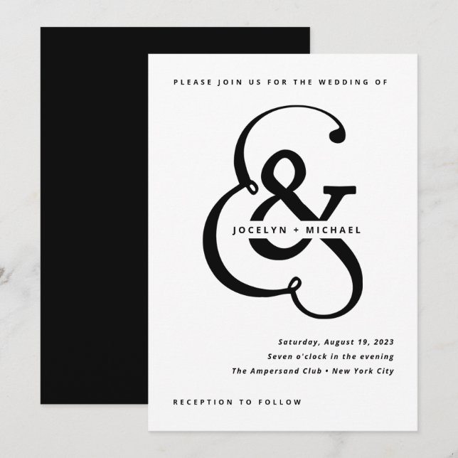Whimsical Ampersand | Black and White Wedding Invitation (Front/Back)