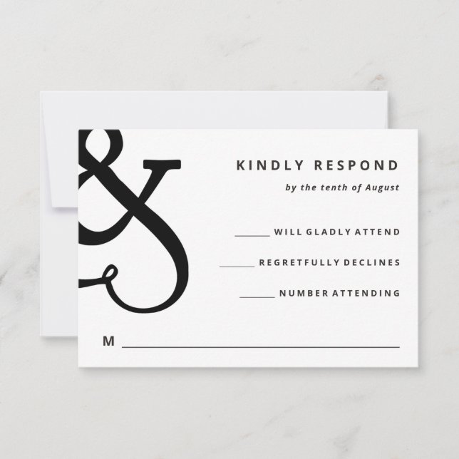 Whimsical Ampersand | Black and White Wedding RSVP Card (Front)