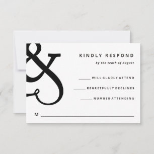 Whimsical Ampersand   Black and White Wedding RSVP Card