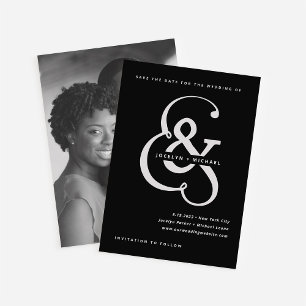 Whimsical Ampersand   Moody Black Photo Back Save The Date
