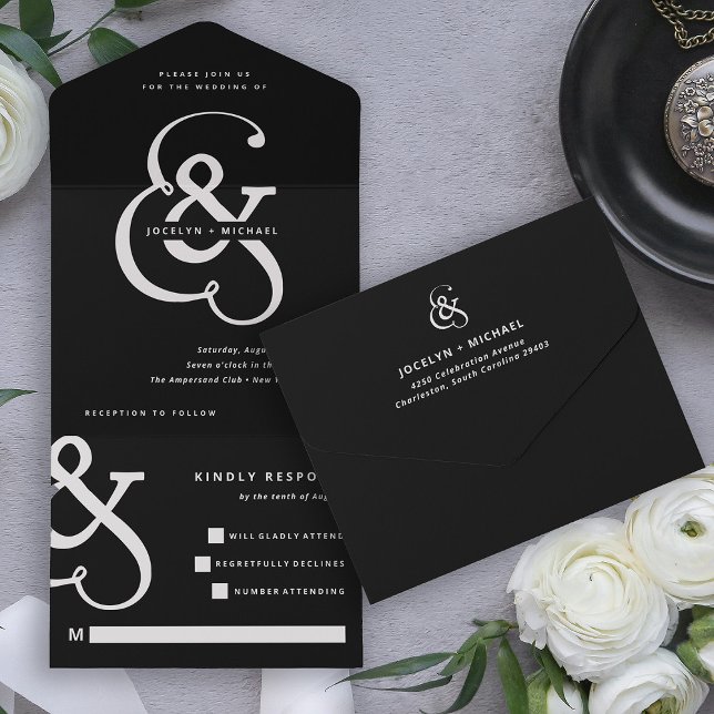 Whimsical Ampersand | Moody Black Wedding All In One Invitation (Creator Uploaded)