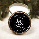 Whimsical Ampersand | Moody Black Wedding Classic Round Sticker<br><div class="desc">These unique and modern dark wedding stickers feature a bold,  flowy very light grey ampersand on a black background.</div>