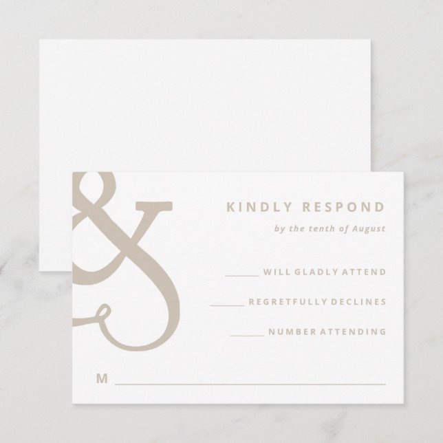 Whimsical Ampersand | White and Beige Wedding RSVP Card (Front/Back)