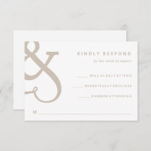 Whimsical Ampersand   White and Beige Wedding RSVP Card