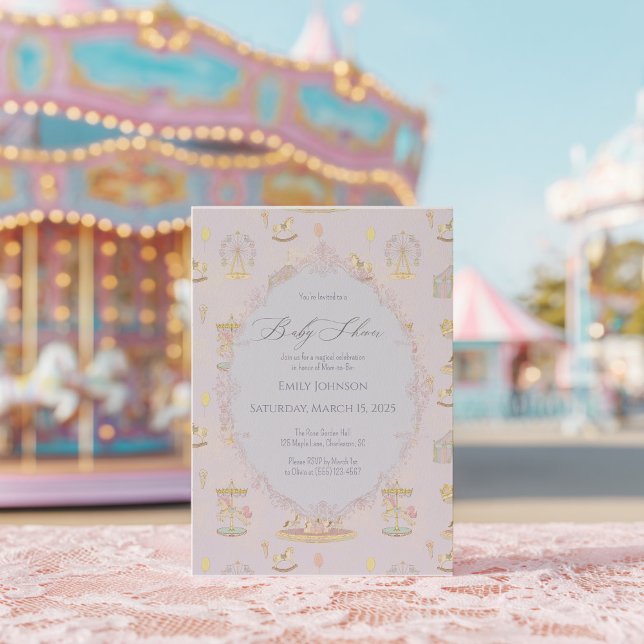 Whimsical Amusement Park Carousel Baby Shower Invitation (Creator Uploaded)
