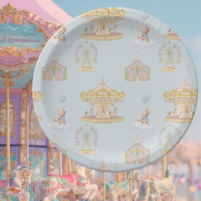 Whimsical Amusement Park Carousel Baby Shower Paper Plate (Creator Uploaded)