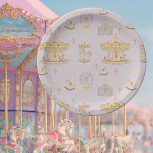 Whimsical Amusement Park Carousel Baby Shower Paper Plate