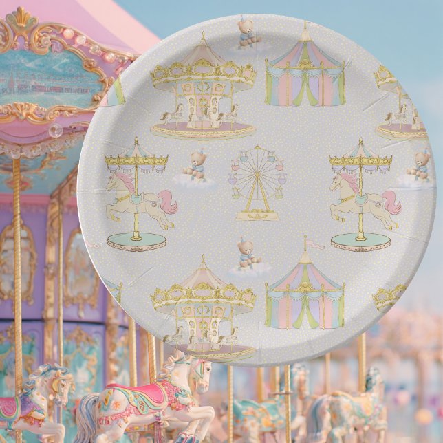 Whimsical Amusement Park Carousel Baby Shower Paper Plate (Creator Uploaded)