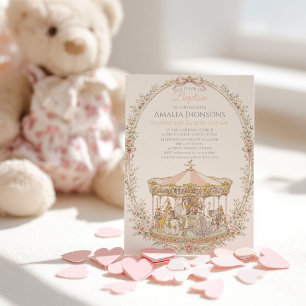 Whimsical Amusement Park Carousel Baptism Invitation
