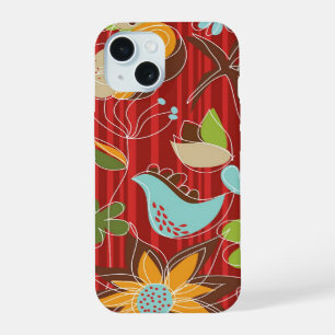 Whimsical And Chic Floral Garden On Red Stripes iPhone 15 Case