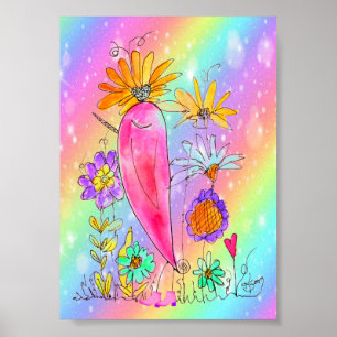Whimsical and Colorful Birdie wearing Boots Poster