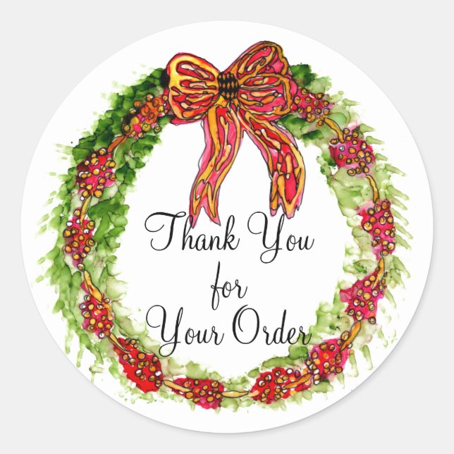 Whimsical and Colourful Christmas Wreath Classic Round Sticker (Front)