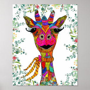 Whimsical and Colourful Giraffe Poster