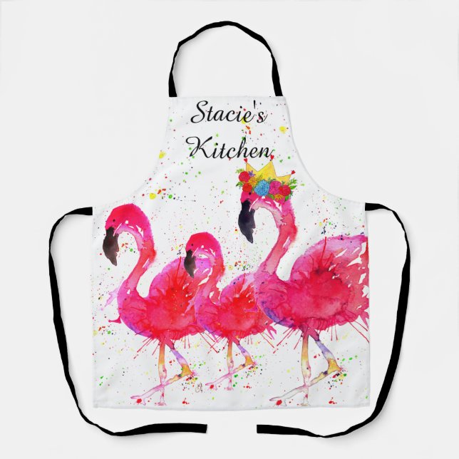 Whimsical and Colourful Pink Flamingo Apron (Front)