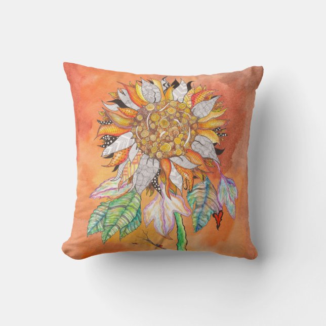 Whimsical and Colourful Sunflower  Cushion (Front)