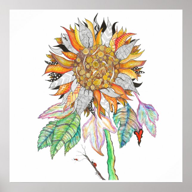 Whimsical and Colourful Sunflower Poster  (Front)