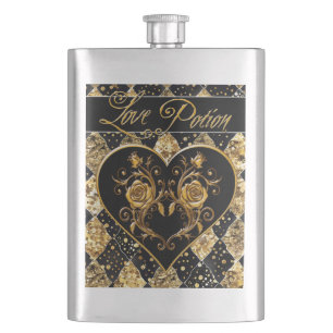 Whimsical and Elegant Goth Love Potion Hip Flask
