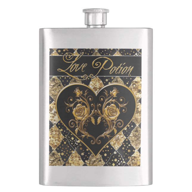 Whimsical and Elegant Goth Love Potion Hip Flask (Front)