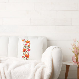Whimsical and elegant orange flowers and berries  cushion