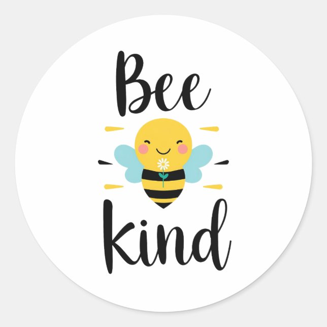 Whimsical and Kind Bee Illustration Classic Round Sticker (Front)