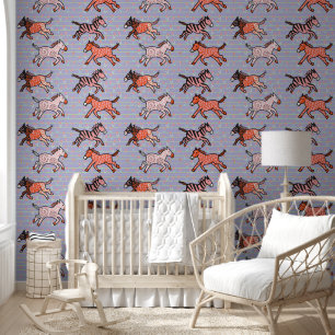 Whimsical and playful stylised zebras wallpaper