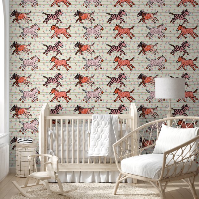 Whimsical and playful stylised zebras wallpaper (Kids)