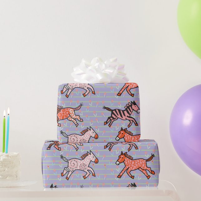 Whimsical and playful stylised zebras wrapping paper (Party Gifts)