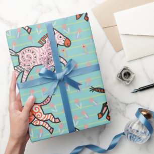 Whimsical and playful stylized zebras wrapping paper
