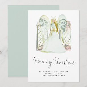 Whimsical Angel Merry Christmas Script Holiday Card