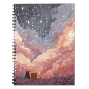 Whimsical Animal Friends Under Starry Sunset Sky A Notebook