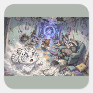 Whimsical Animal Hallway – Cosmic Flour Adventure Square Sticker