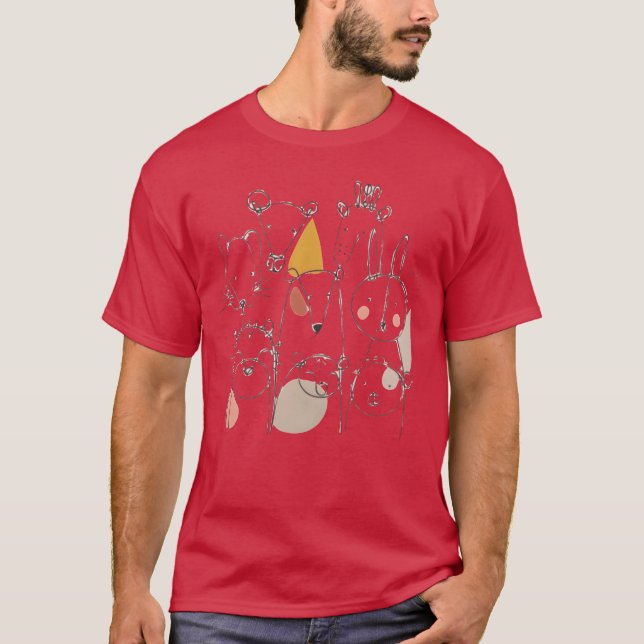 Whimsical Animal Line Art Design boy T-Shirt (Front)