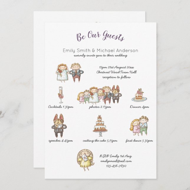 Whimsical Animal Timeline Wedding Invitations (Front/Back)