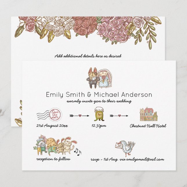Whimsical Animal Timeline Wedding Invitations (Front/Back)