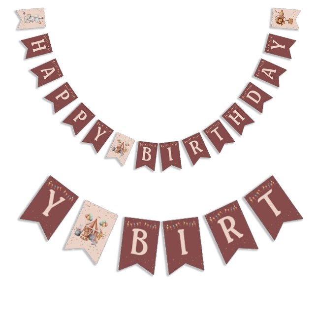 Whimsical Animals Circus Kids Birthday Party Bunting (Whimsical Animals Circus Kids Birthday Party Bunting Flags)