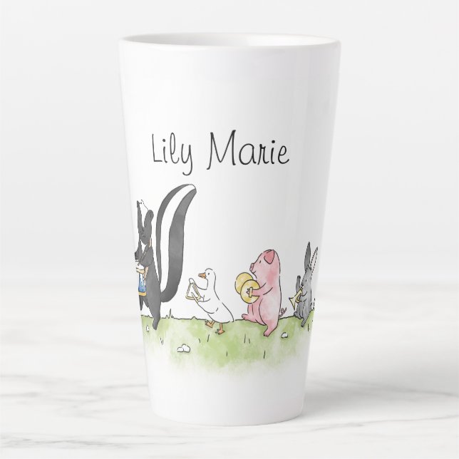 Whimsical Animals Marching Band Personalised  Latte Mug (Front)