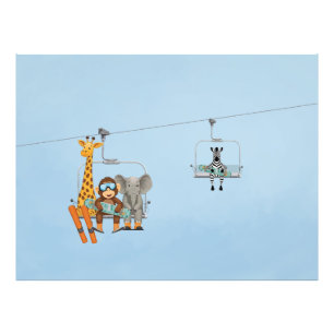 Whimsical Animals Riding Chairlift Poster