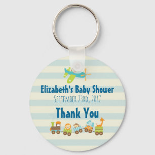 Whimsical Animals Toy Train Baby Shower Thanks Key Ring
