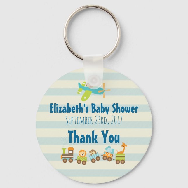 Whimsical Animals Toy Train Baby Shower Thanks Key Ring (Front)