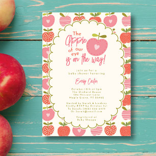 Whimsical Apple of Our Eye Fall Modern Pink Invitation