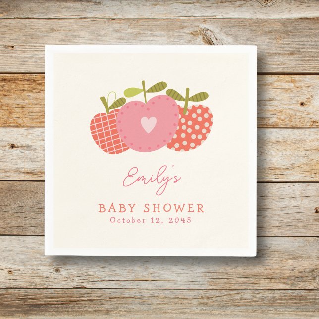 Whimsical Apple Theme Fall Baby Shower Pink Red Napkin (Creator Uploaded)