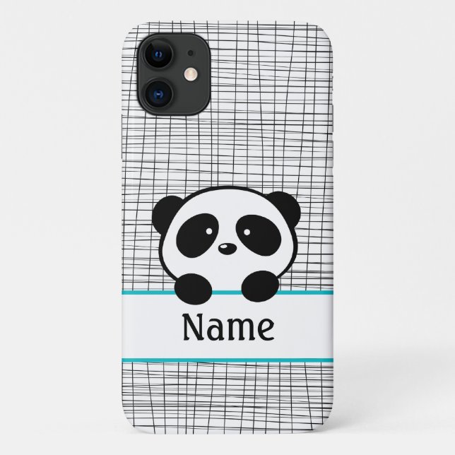 Whimsical Aqua Blue Personalised Panda Case-Mate iPhone Case (Back)