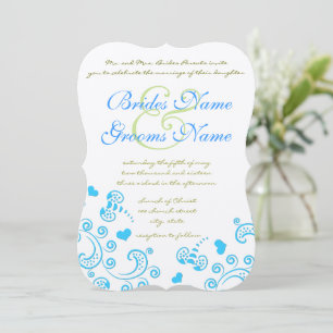Whimsical Aqua Bumble Bee Swirl Wedding Invite