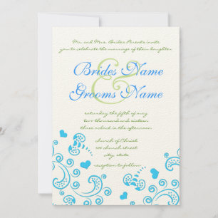 Whimsical Aqua Bumble Bee Swirl Wedding Invite