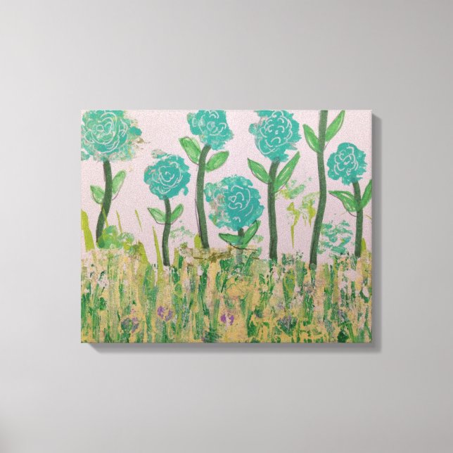 Whimsical Aqua Flowers Canvas Print (Front)