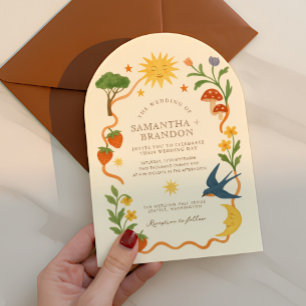 Whimsical Arch Sun & Moon Floral Wedding  Invitation
