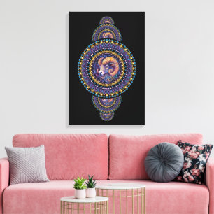 Whimsical Aries Ornamental Mandala Canvas Wall Art