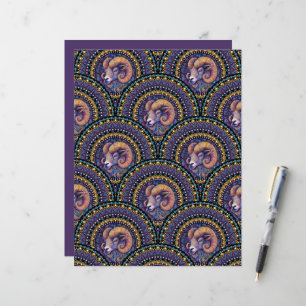 Whimsical Aries Zodiac Mandala Art Deco Scallop